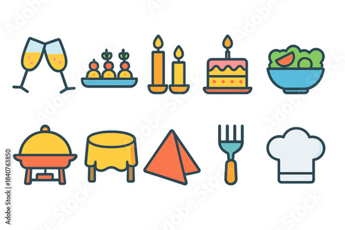 Culinary, dining icon set. Food, restaurant, outline icons perfect for menus and plans".