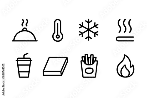 Cooking and dining outline icon set. Food preparation, kitchen tools, dining icons