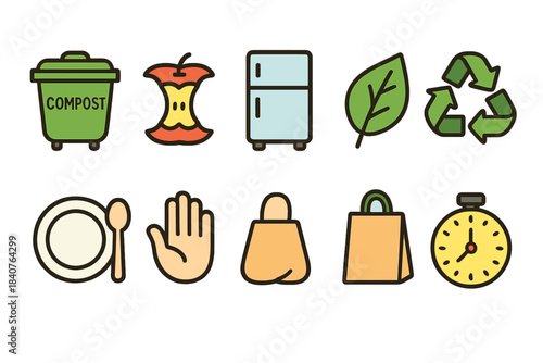 Eco-friendly recycling flat icon set. Sustainability, waste management flat icons collection
