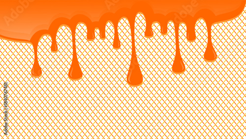 Wavy honey drip illustration. Honey border fresh dripped illustration background. Honey dripping on white background. Dripping ice cream illustration. Melting syrup illustration.