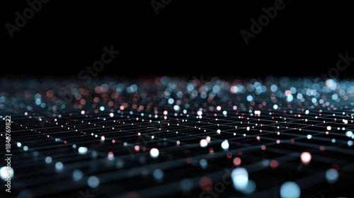 a high resolution close up of numerous small, glowing spheres scattered across a dark background