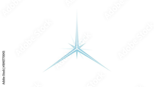 Abstract glowing blue starburst or snowflake shape with sharp points radiating outwards from a central point isolated on white background