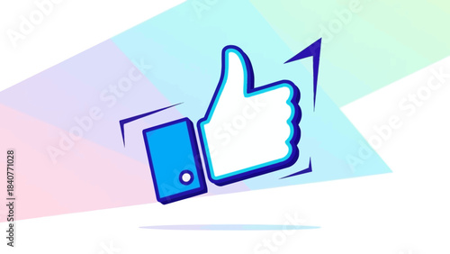 Vibrant blue thumbs up like icon illustration with pastel gradient background, concept for social media promotion, digital marketing strategy and user engagement feedback