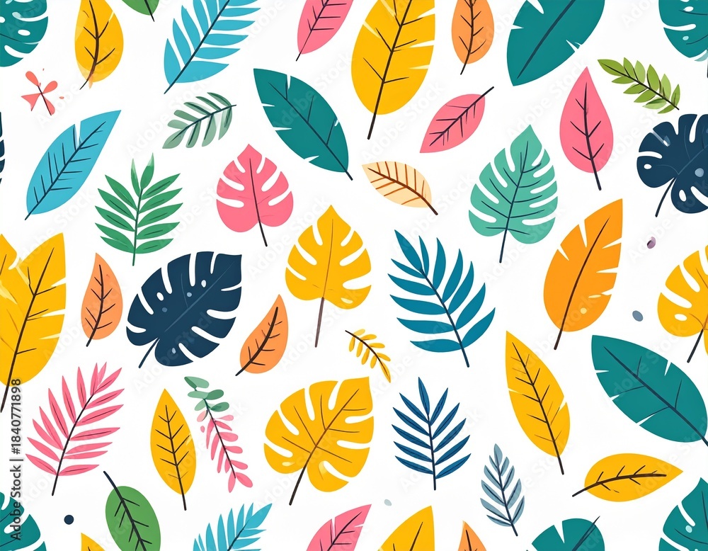 Obraz premium Seamless Minimal Flat Colorful Tropical Leaves Pattern Vector