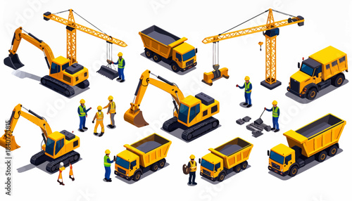 Architects and Engineers Reviewing Building Plans on Table in Isometric Room