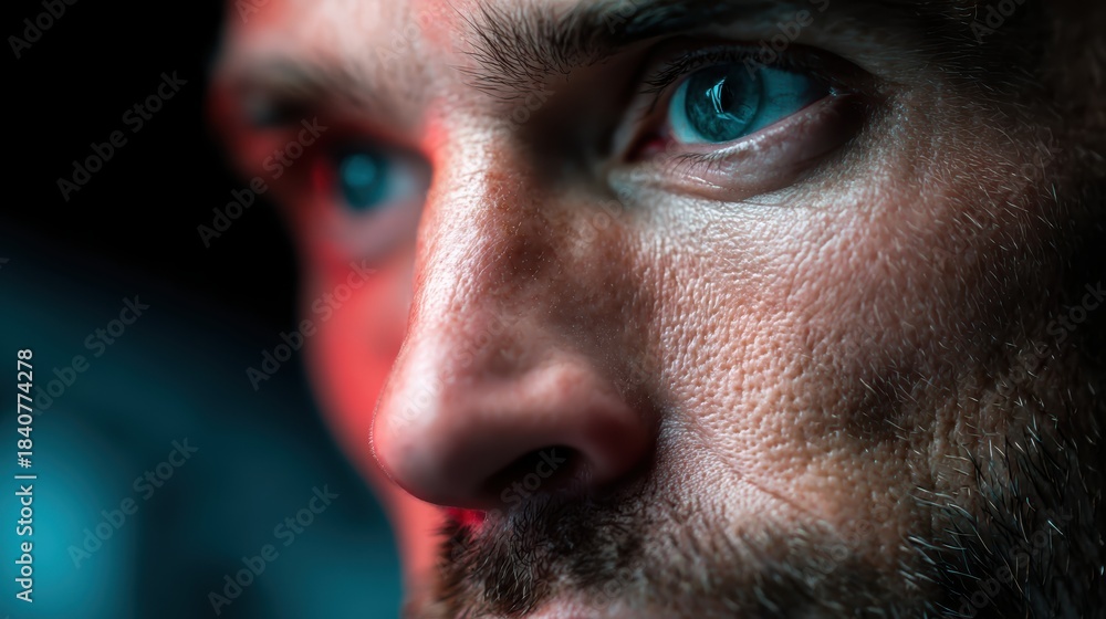 Obraz premium Close-up of Man's Intense Eyes with Dramatic Lighting, Face