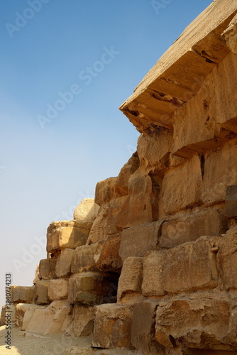 Dahshur,Egypt - December 2, 2025: Closeup of casing stones or dressed stones of Bent Pyramid
