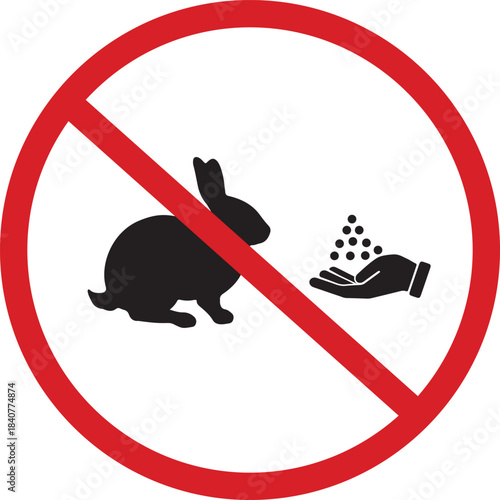 Prohibition Sign: A symbolic visual communication against providing food to rabbits, emphasizing responsible animal welfare practices, and preserving natural habitats.