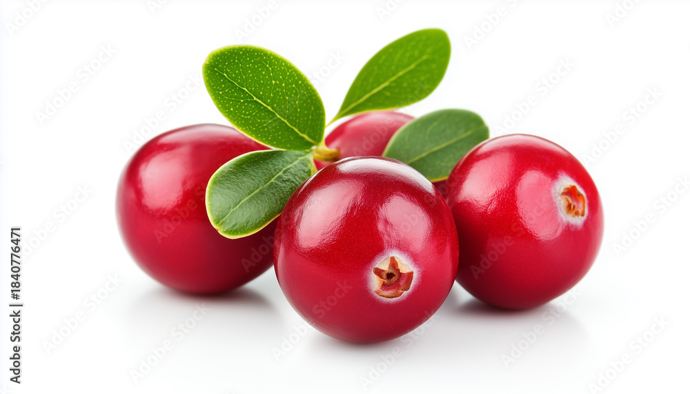 Obraz premium Cranberry with leaves isolated on white background
