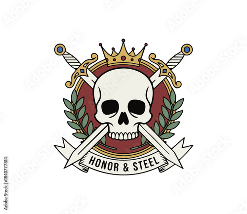 royal skull and swords heraldic emblem