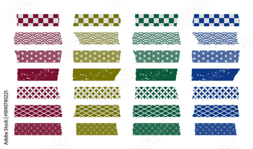 落ち着いた色合いのマスキングテープ　和柄　４色