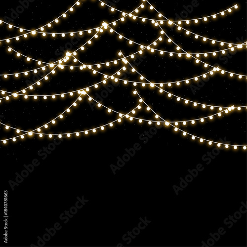 Vector Christmas lights on a transparent background. Christmas light PNG. Set of Christmas glowing garlands. For advertising invitations, web banners