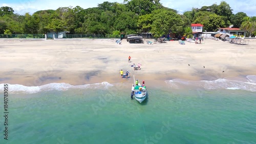 Aerial video taken with a drone on Santa Clara Beach on a sunny day with perfect weather next to the Pacific Ocean, in the province of Coclé, in Río Hato, Panama.	