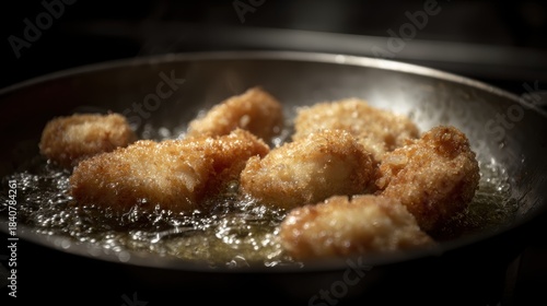 Frying Food: Golden Nuggets, Cooking Oil, Delicious Dinner