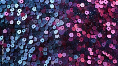 Close up of shimmering iridescent sequins in shades of pink purple and blue