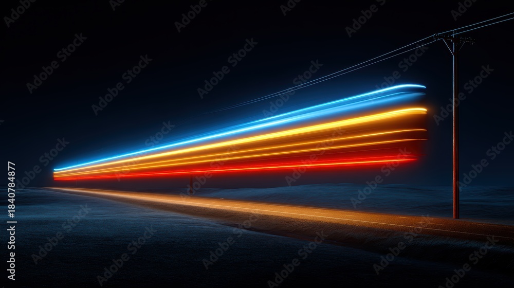 Fototapeta premium Night Road Light Trails, Long Exposure, Abstract Highway