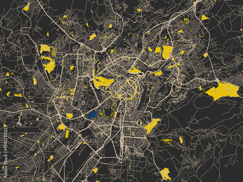Photography Flat city map of Yerevan, Armenia in charcoal and cream map
