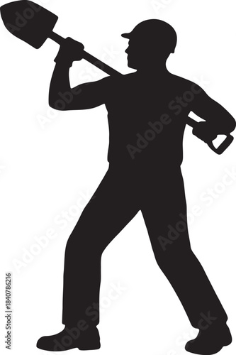 Silhouette of a construction worker holding a shovel