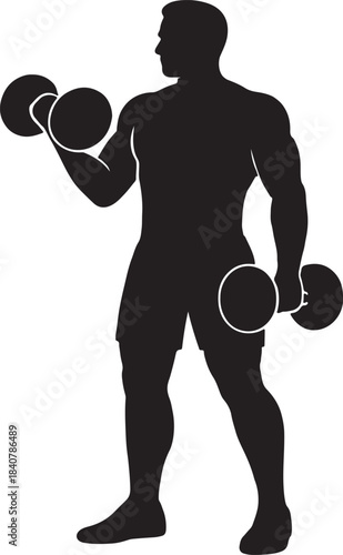 Silhouette of a man lifting dumbbells for weight training
