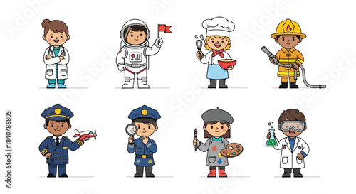 Kids professions set with various occupations