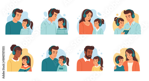 Parents listening to audiobooks with children