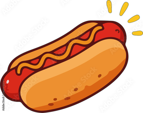 Vector illustration of a fast food hot dog sandwich with mustard and ketchup on a bun