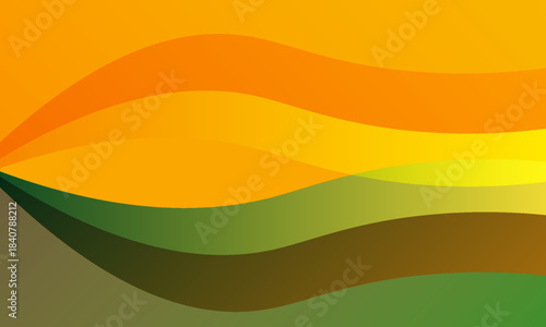 Abstract background with smooth green and brown wavy layers beneath a bright orange upper area, creating a natural and modern landscape-inspired design.