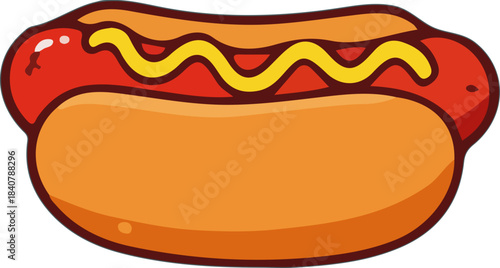Vector illustration of a fast food hot dog sandwich with mustard and ketchup on a bun
