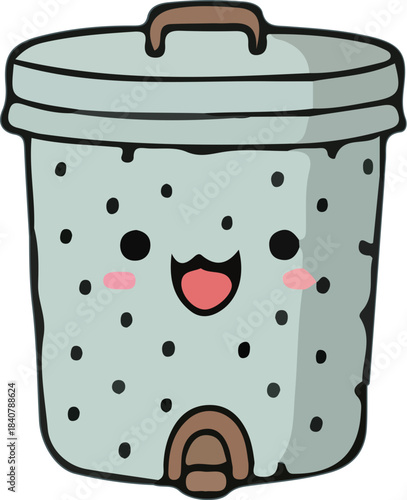 illustration of a cute trash can with smiling face 