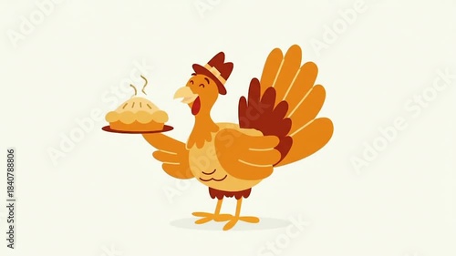 An animation of a Christmas rooster walking against a light yellow background.
