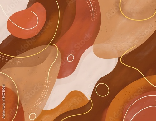 Cozy Comforting Warm-Toned Abstract Shapes, Soft Inviting Modern Design