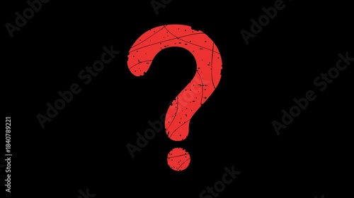 video animation rubber stamp question mark in concept of question, help or doubt, on a transparent background with alpha channel set to zero