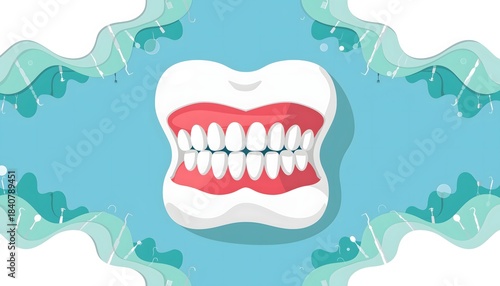 Dental Care Promo Template with Wave-Shaped Borders, Modern Health Advertising Design