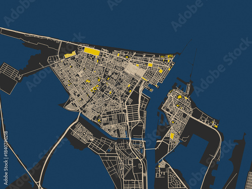 Vászonkép Graphic city map artwork of Port Said, Egypt