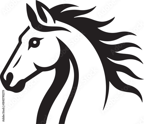 Stylized black and white horse head silhouette profile vector graphic