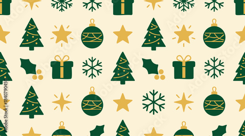 Christmas Holiday Festive Pattern with Icons