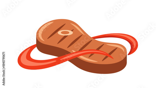 Grilled steak with red sauce swirls