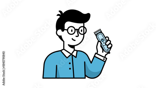 Man with glasses holding a hair clipper