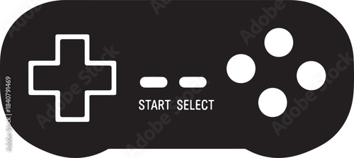 A bold set of gaming controller silhouettes featuring classic, modern, and retro gamepad shapes