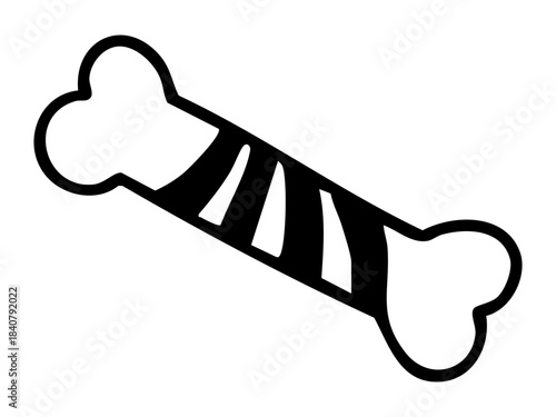 Striped dog bone outline. Pets toy. Hand drawn vector isolated illustration. 