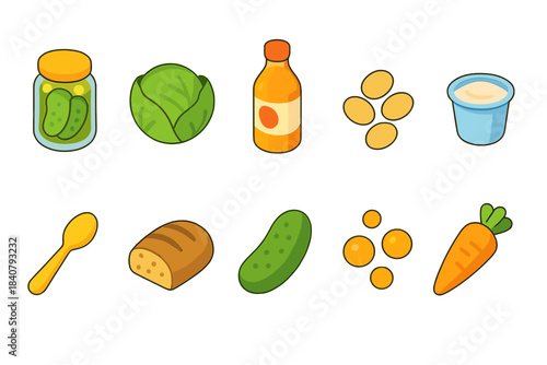 Food and kitchen linear icon set. Groceries, cooking essentials vector illustrations.
