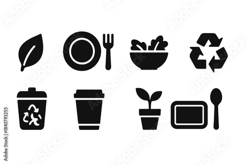 Eco, sustainability solid icon set. Environment, recycling, green lifestyle collection