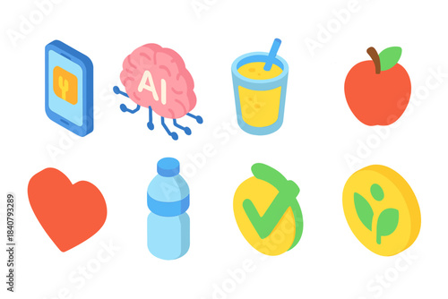 Mobile and tech flat icon set. Ai, technology, app icons flat collection