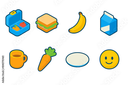 Food and drink flat icon set. Lunch, beverage, snack, and food icons in flat style.