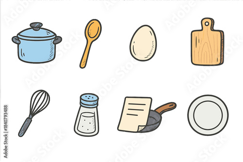 Cooking and kitchen icon set. Cooking, kitchen tools icons in flat style collection
