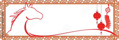 Chinese new year fire horse line art Illustration background