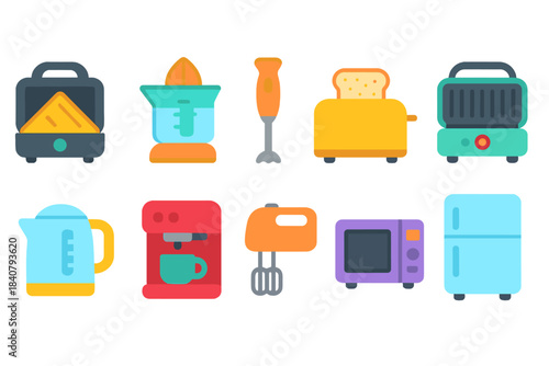 Kitchen appliances flat icon set. Cooking, kitchen gadgets icons flat collection