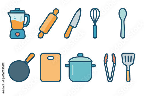 Cooking and kitchen outline icon set. Culinary tools, utensils, cookware symbols collection