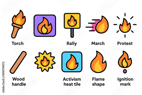 Protest, activism flat icon set. Demonstrations, marches symbols collection
