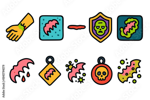 Zombie, halloween filled icon set. Creepy, scary monster icons for spooky designs